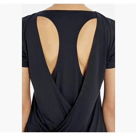Marika Women's size Small Short Sleeve Open Back Athletic Yoga Top Black - Picture 4 of 12